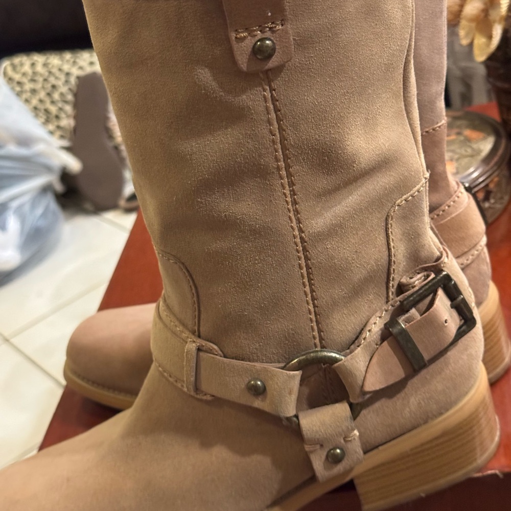 Jessica Simpson harness  leather boots with fabric lining size 10